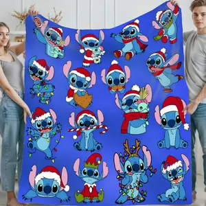 DISNEY CLASSIC Christmas Stitch Blanket, Super Soft Cartoon Lilo & Stitch Throw Blanket with Holiday Santa Hat Design, Cozy Plush Blanket for Sofa Bed Couch Christmas Decor Gifts