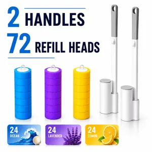 2 Pack Disposable Toilet Brush Set with 72 Replaceable Sponge Heads | 360° Deep Cleaning Bathroom Brush | Hygienic No-Mess Toilet Cleaner | Ocean, Lavender & Lemon Scents