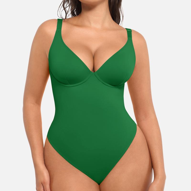 FeelinGirl Women V Neck Bodysuit Thong Tummy Control Shapewear Basic Fabric Fashion Womenswear Springtok Vneck