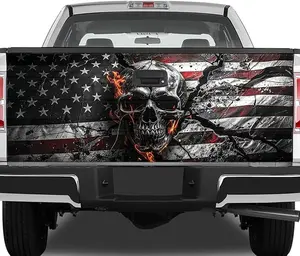 America Flag Patriotic Skull Halloween Truck Tailgate Wrap, Patriotic Skull Truck Tailgate Wrap, American Flag Skull Tailgate Wrap, USA Flag Skull Truck Wrap, Halloween Skull Patriotic Tailgate Graphic, Skull with American Flag Tailgate Wrap