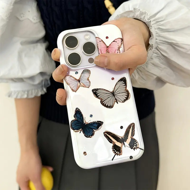 Vibrant Butterfly Design Scratch-Resistant Film Phone Case with Camera Frame Compatible with iPhone 11/12/13/14/15/16/17 and iPhone 16 Pro Series