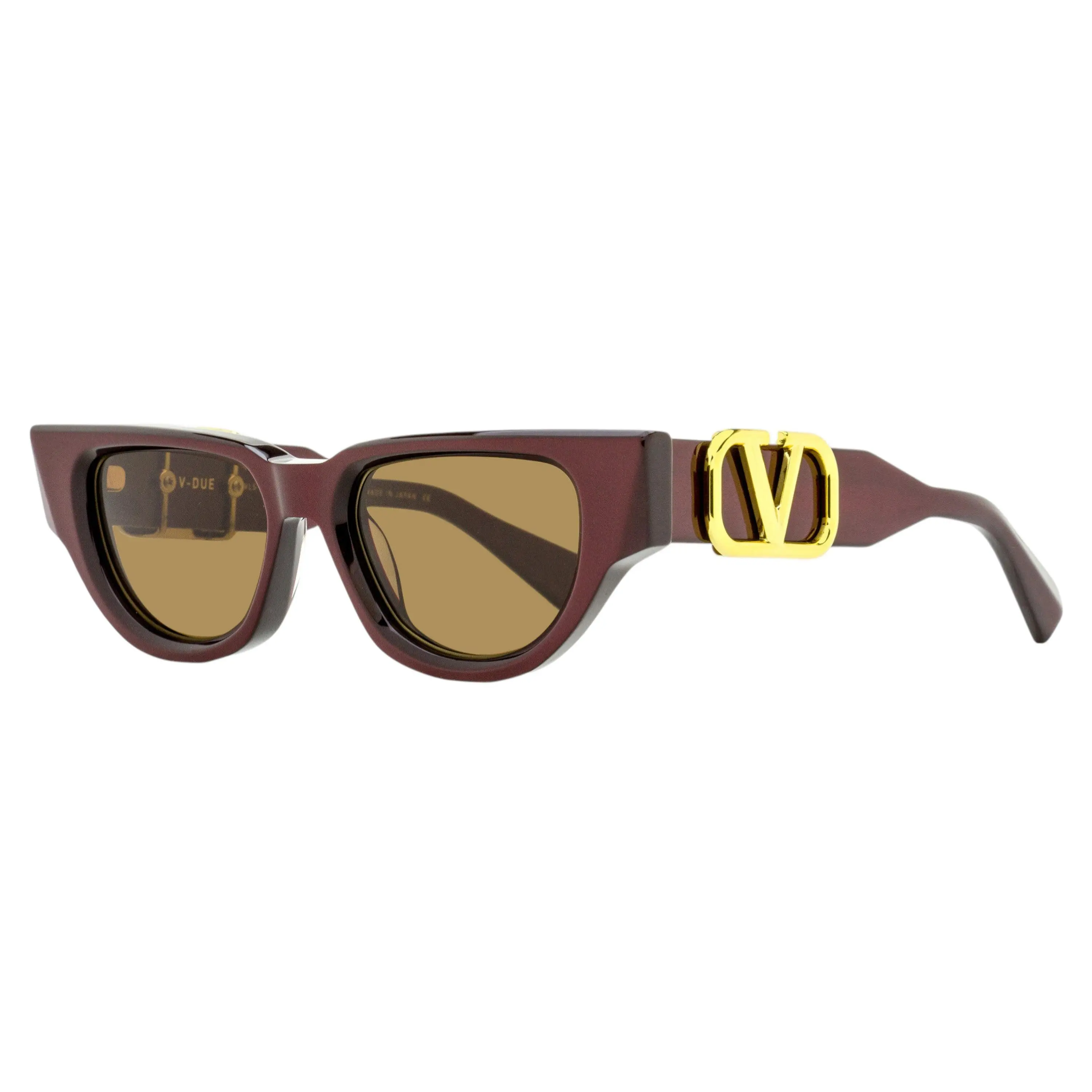 Valentino Female V-Due VLS-103 Acetate Full Rim Sunglasses, Bold Oversized Square Statement Frame with 100% UV Protection, 50mm Bordeaux, Sculptural Lines, Logo Plaque, Logos, Confident Profile, Elevated Detailing, Luxury Stylish Accessories, Luxury Sungl