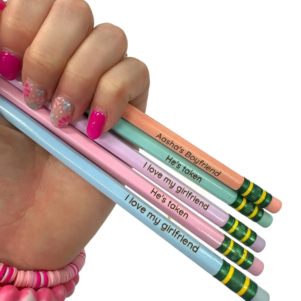 Set of 5 pastel pencils, Relationship Era Pencils, I love my girlfriend, I love my boyfriend, he's taken, funny back to school pencils