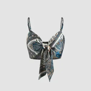 Cider [3 colors, size 2-10] Boho Paisley Tie Front Crop Tank Top