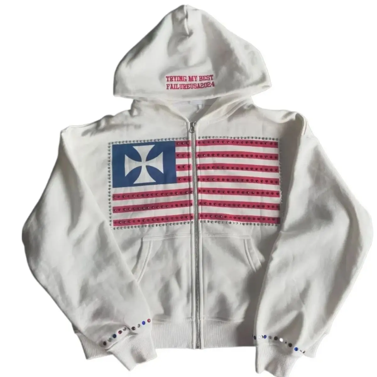 TRNDY LAB Autumn and winter new minimalist design color collision pattern women hooded sweatshirt Harajuku Y2k loose zipper sweatshirt