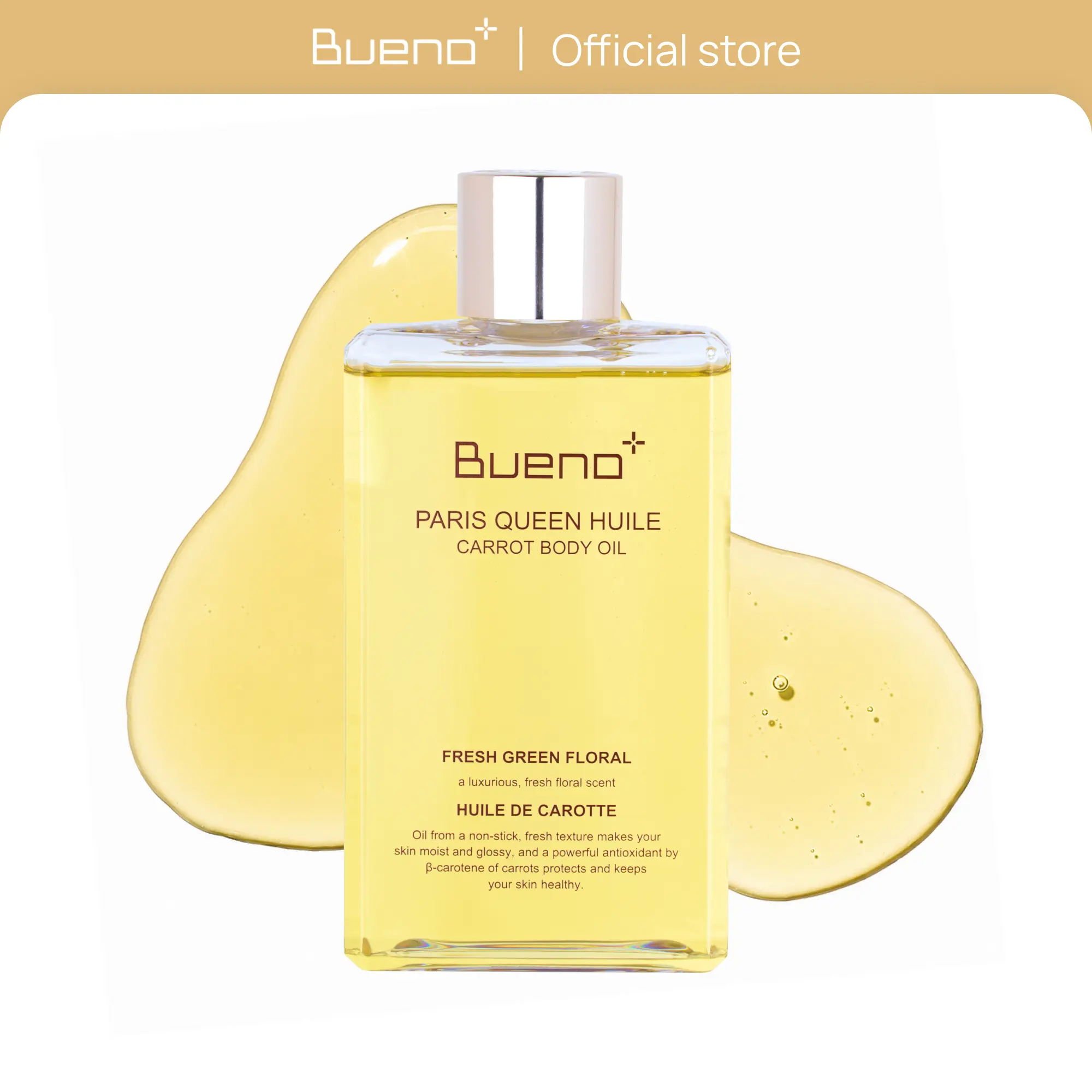 Bueno+ Paris Queen Huile Carrot Body Oil | Hydrates & Protects Skin with Carrot Extract, Beta-Carotene | Protective Nutrition Supply Moisturizing Elasticity Dry Moisture | 6.7 Fl Oz