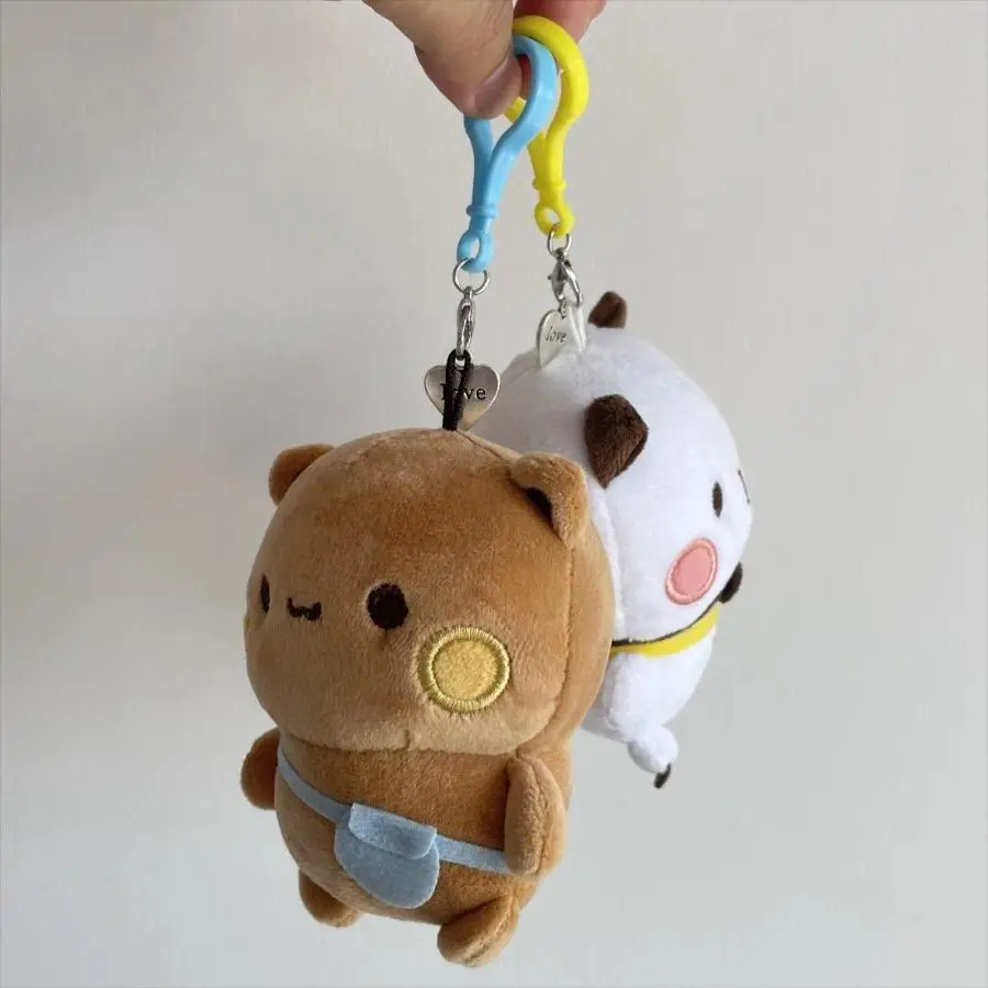 Yier and Bubu 2-Piece Kawaii Plush Keychain Bundle Set - Brown Fluffy Texture Panda-Bear Figurine, Soft Bag Pendant, Couples Gift for Home Decor Statues & Figurines, Two Piece Set, Couples Gifts