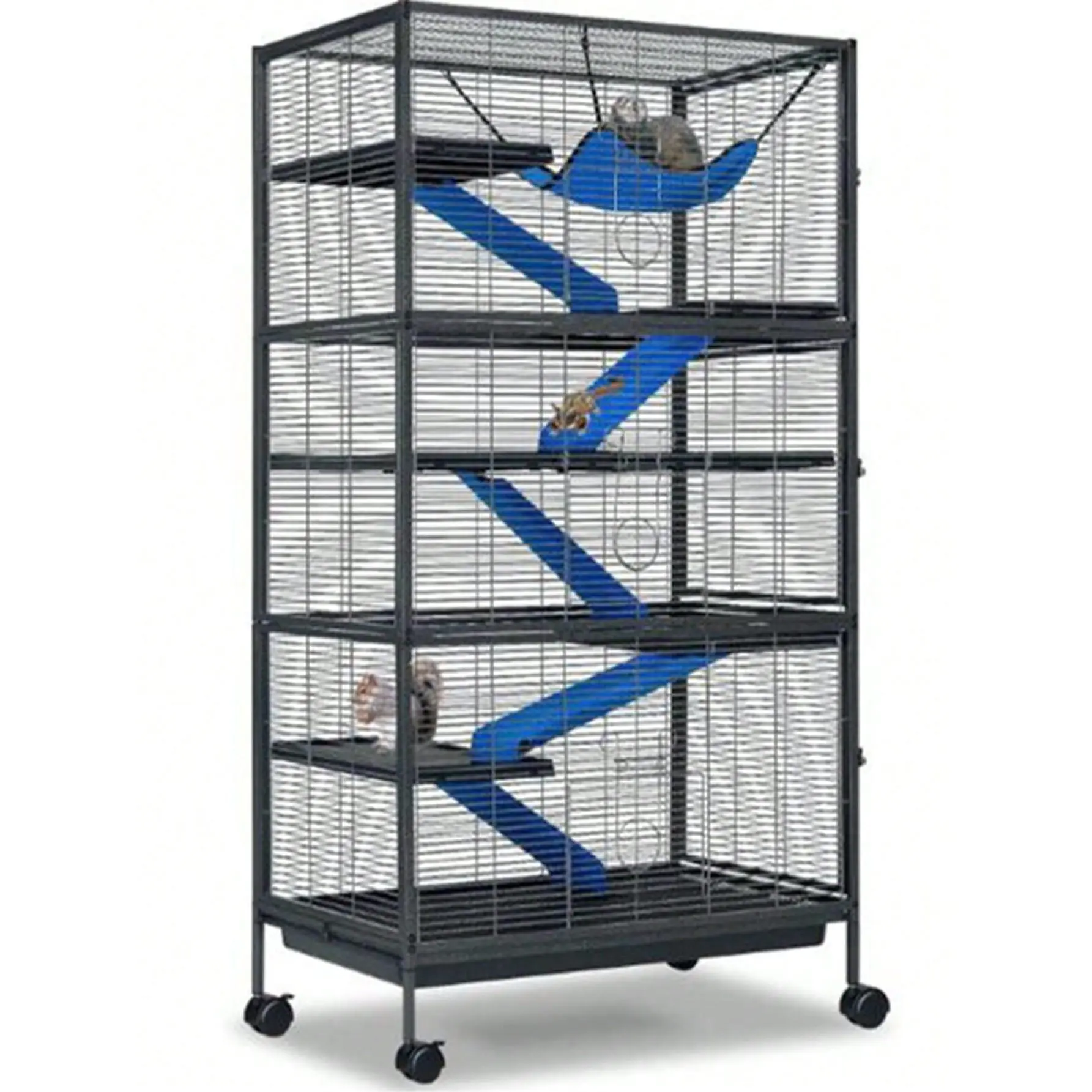 Metal Small Animal Cage 6-Tier Ferret Sugar Glider Cage For Chinchillas/Guinea Pig/Rabbit/Large Hamste Rolling Critter Nation Cage With Flannel Ramps, Removable Tray,6 Doors Easy Clean Metal Mink Cage Suitable For Hamsters,