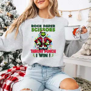 Christmas Green Character Rock Paper Throat Punch Crewneck Sweatshirt for Unisex Gift Noel Season CW021