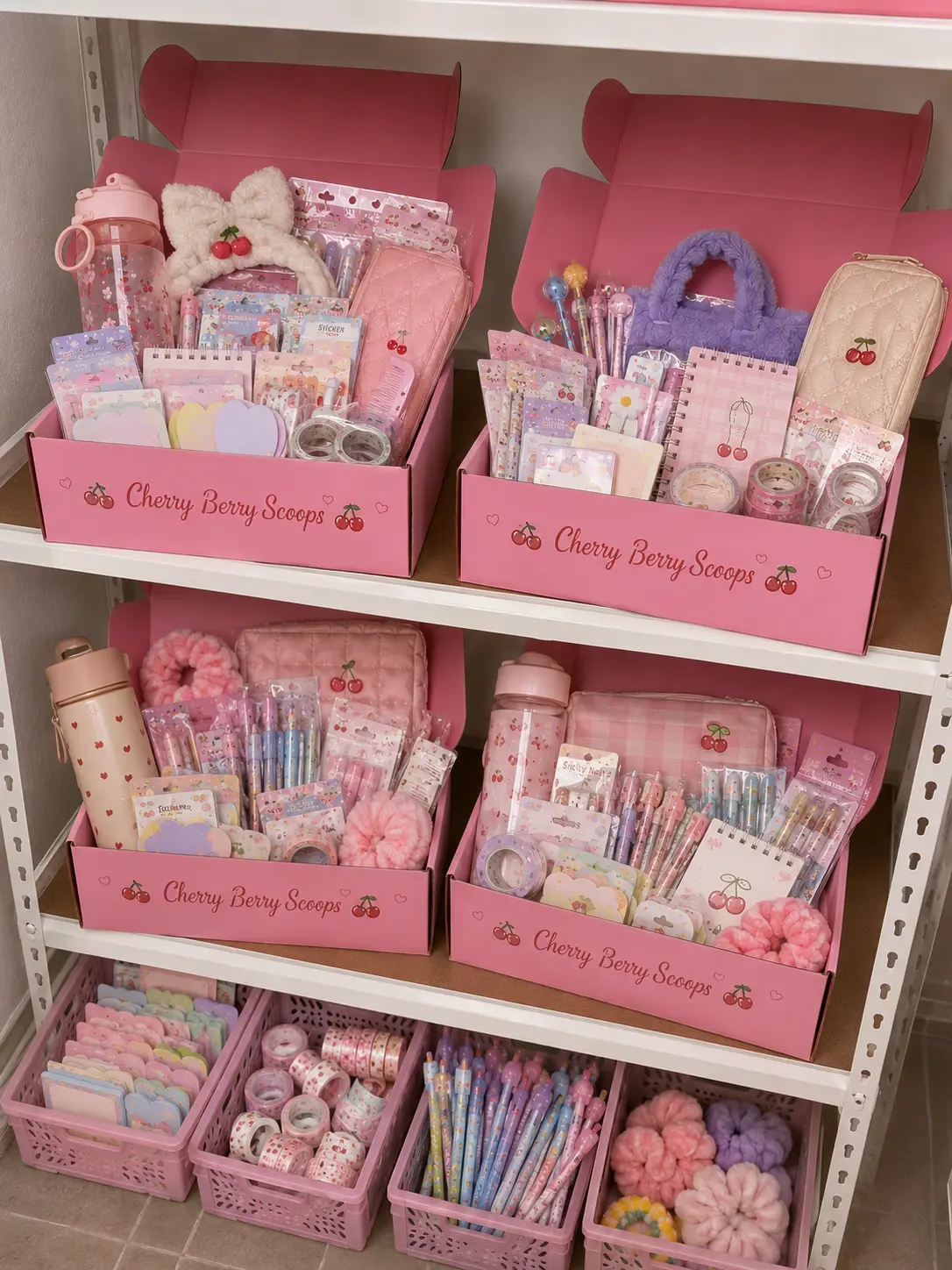 CherryBerry Mystery Box | 4 Scoops + 1 Gacha Surprise | Cute Stationery & Accessories