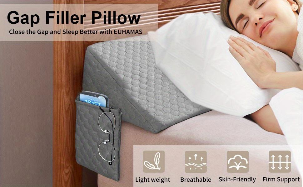 Wedge Pillow - Bed Gap Filler & Headboard Suitable for Back, Post-Surgery, Pregnancy - Machine Washable Mattress Wedge with Filling