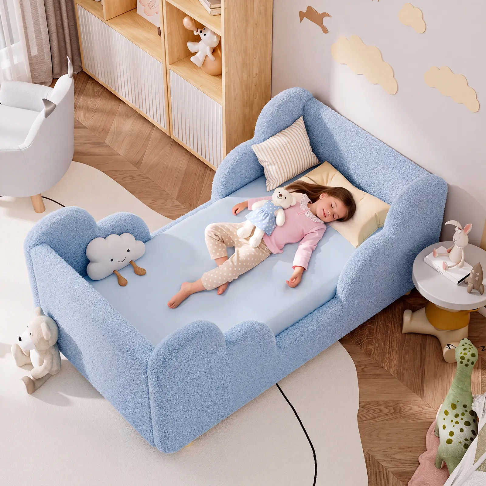 Lilypelle Toddler Bed Frame, Montessori Floor Bed with Extra Safety Guard, Standard Crib Size, Certified Fabric Kids Bed Frame summerwins,dorm essentials,home decor