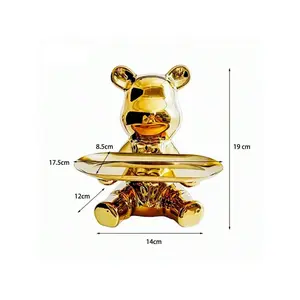 Contemporary Golden Cute Bear Bear Art Tray – Chic Storage & Decor For Your Home Office, Bookshelf, Entryway Key Storage, Wine Cabinet Table Decoration, Indoor Money Box