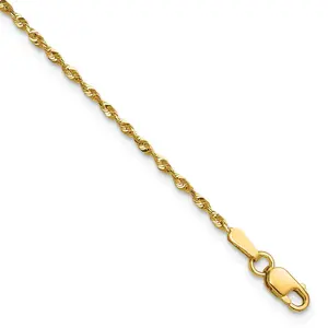 10K Solid Yellow Gold 1.5MM Ultra D/C Lightweight Rope Chain Necklace 6 Inch Womens Gold Chain