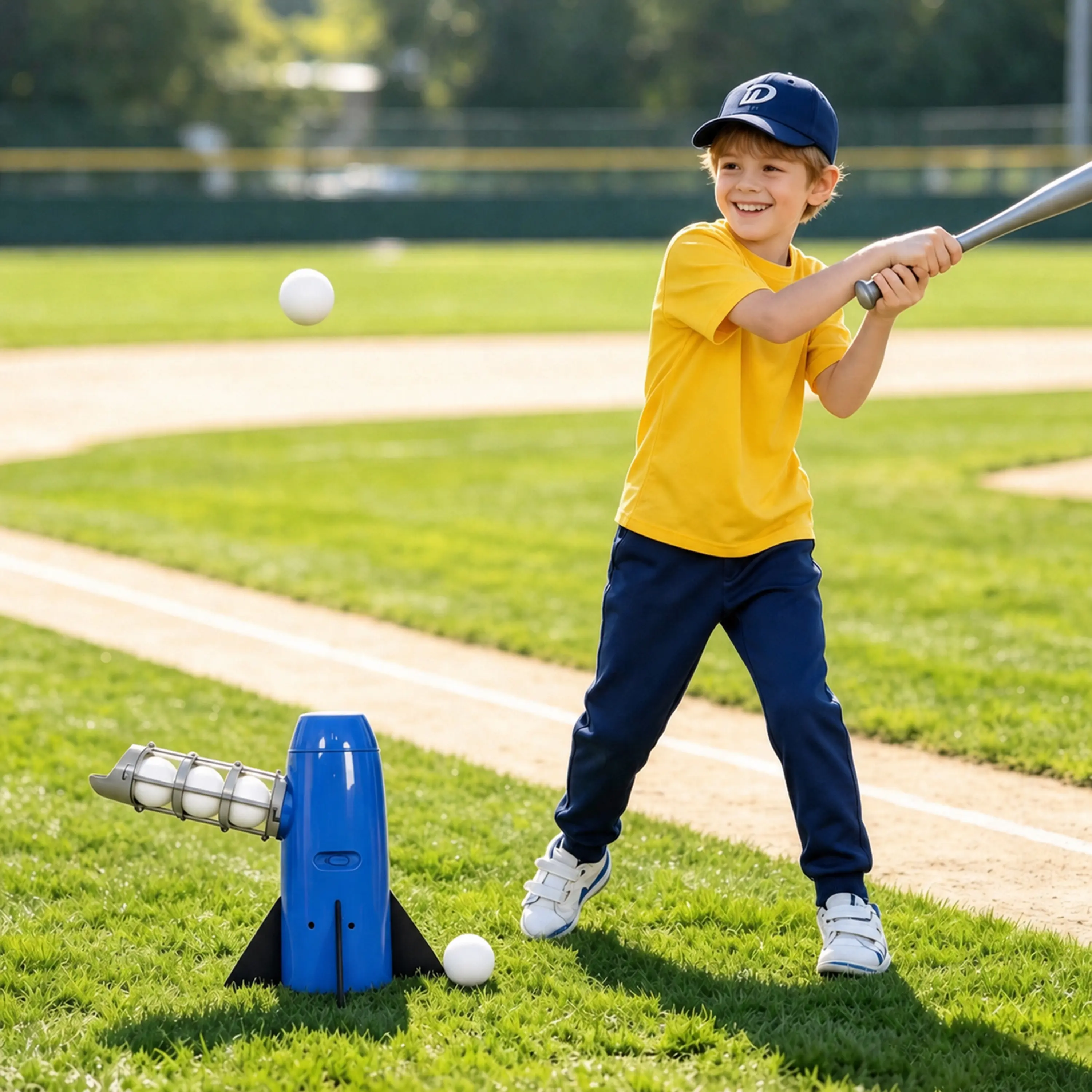 Kids Baseball and Tennis Pitching Machine with Adjustable Launch Angle for Backyard Solo Practice