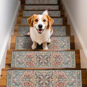 GTUUN Non Slip Chenille Stair Runner Rug, 8"x30" Inches Self Adhesive Peel & Stick Stair Treads, Soft Absorbent Washable Reusable Mats, Indoor Outdoor Anti-Slip Carpet, Non Skid Step Covers for Wooden Stairs, Safe for Pets Kids Elderly