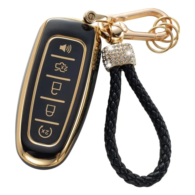 Ford Keychain Holder with Lanyard, Smart Key Protection Case for Ford C-Max Edge Escape Expedition Explorer Flex Focus Taurus Lincoln Mks Mkt Mkx, Key Fob Cover, Key Covers for Car Keys, Car Key Protector, Car Key Accessory, Car Accessories
