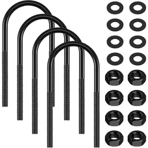 4 Set/20 Pcs Round U Bolts Kits Zinc Plated 3 Inch Wide, 1/2'' x 3'' x 8'' U Bolt with Washers Nuts for Replacement Parts and Accessories for Sailboat Trailer, Black