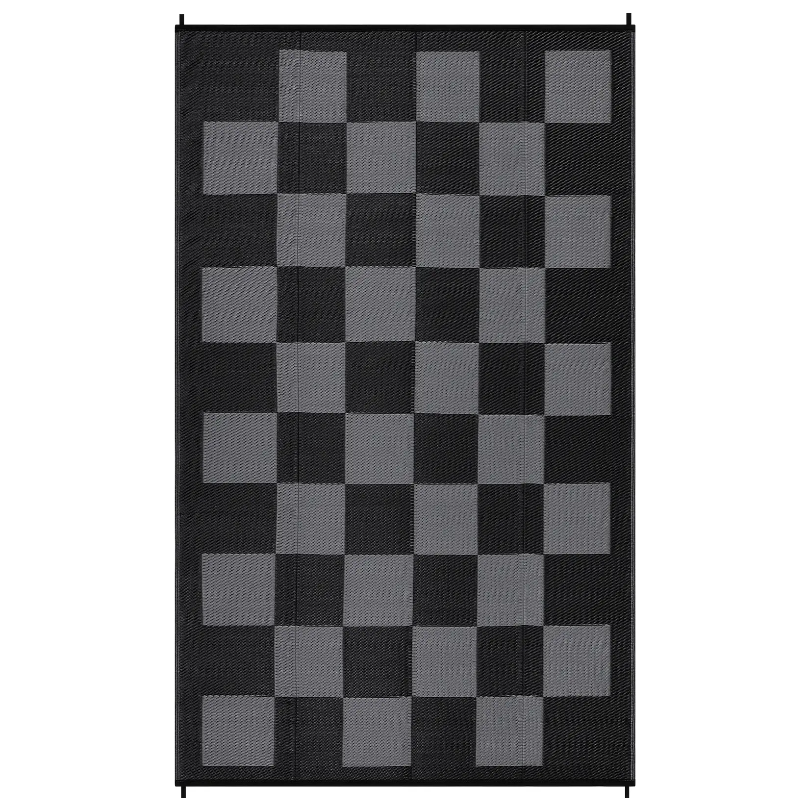 10x14 ft Black Gray Plastic Rectangular Grid Modern Reversible Floor Rug - Durable Decorative Mat, Portable Outdoor Area Rug, Easy-Clean for Beach Front Porches, Patio, Modern Floor Rug, Portable Outdoor Area Rugs