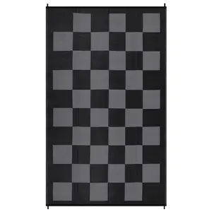 9 x 18 ft(actual size) Plastic Black Gray Rectangular Beach Front Porches Patio Picnic RV Camping Garage Grid Modern Area Rug