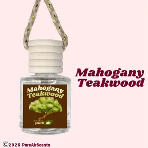 Mahogany Teakwood Pure Air Scented Air Freshener Oil Diffuser - Hangable Glass Woody Design - Lasts 60+ Days - Fragrance Oil Diffuser