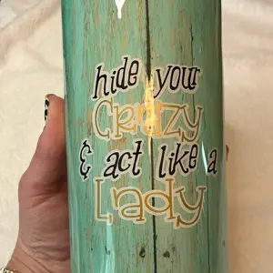 Hide Your Crazy & Act Like A Lady 30 oz Epoxy on Stainless Steel Tumbler with Vintage Look and Gold Glitter Bottom Drinkware Bottle