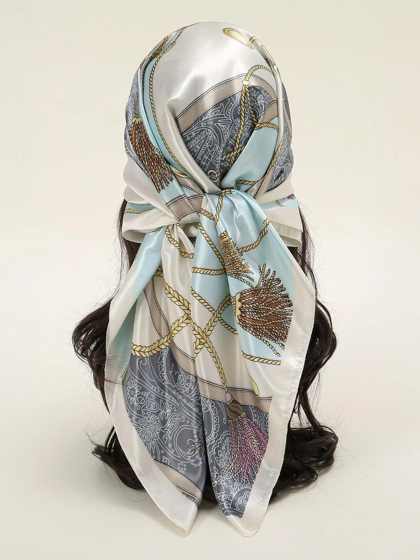 Women's Elegant Chain & Geometric Print Square Scarf, Fashionable Versatile Retro Shawl for Daily Life, Trendy Vintage Accessories for Women & Girls