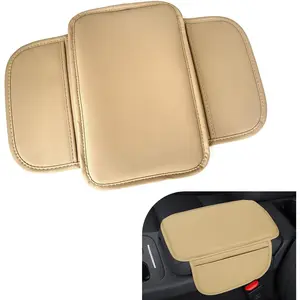 Center Console Cover, Leather Armrest Cover Cushion with 2 Storage Bags, Soft Centre Console Protector Covers, Universal  Interior Accessories, for  , SUV (Beige)