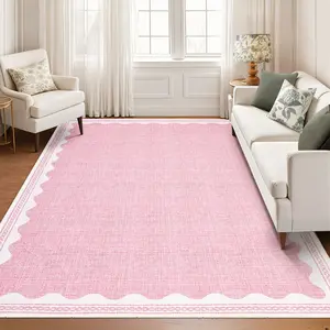 Scalloped Rug Modern Border Rug Washable Short Pile Non-linting Rug for Bedroom and Living room