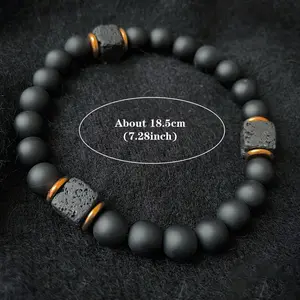 Men's Volcanic Stone Bracelet Square Black Onyx Fashion Fashion Jewelry for Modern Gentleman