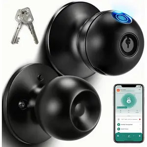 Fingerprint Door Lock, Biometric  Door Knob with Fingerprint Lock Stainless Steel with APP Control & -up ,  for Bedroom, , Apartment, Office and Garages, Black