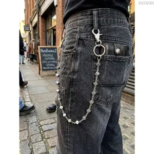 Punk Dice Charm Wallet Chain, Unisex Hip Hop Gothic Alloy Waist Chain with Carabiner Clasp, Shiny Bling Accessory for Jeans, Keys & Wallet