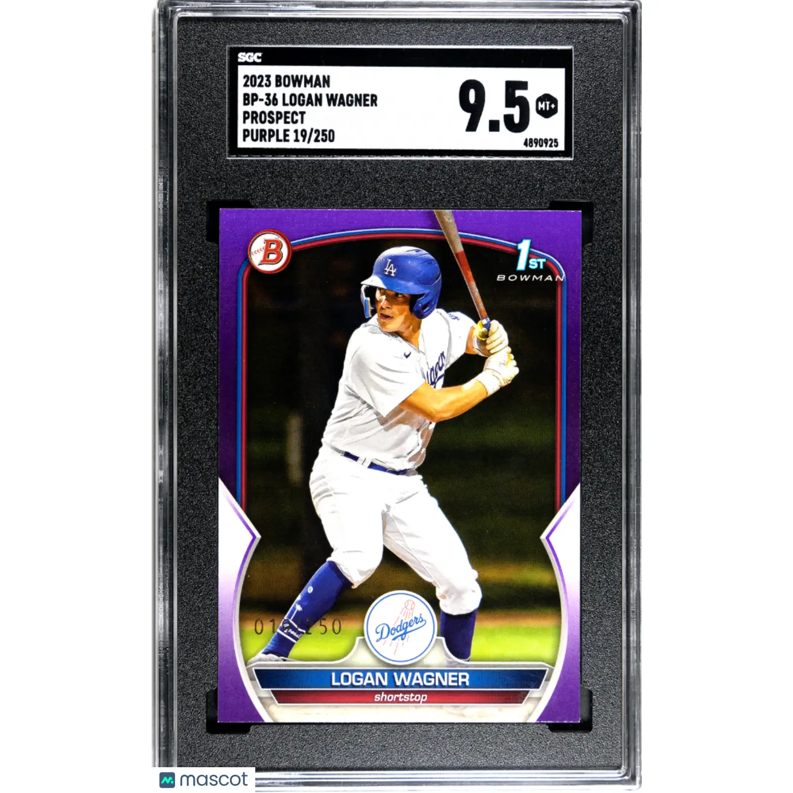 Logan Wagner SGC 2023 Bowman #BP 36 Pros. Purple 19/250 Baseball 9.5