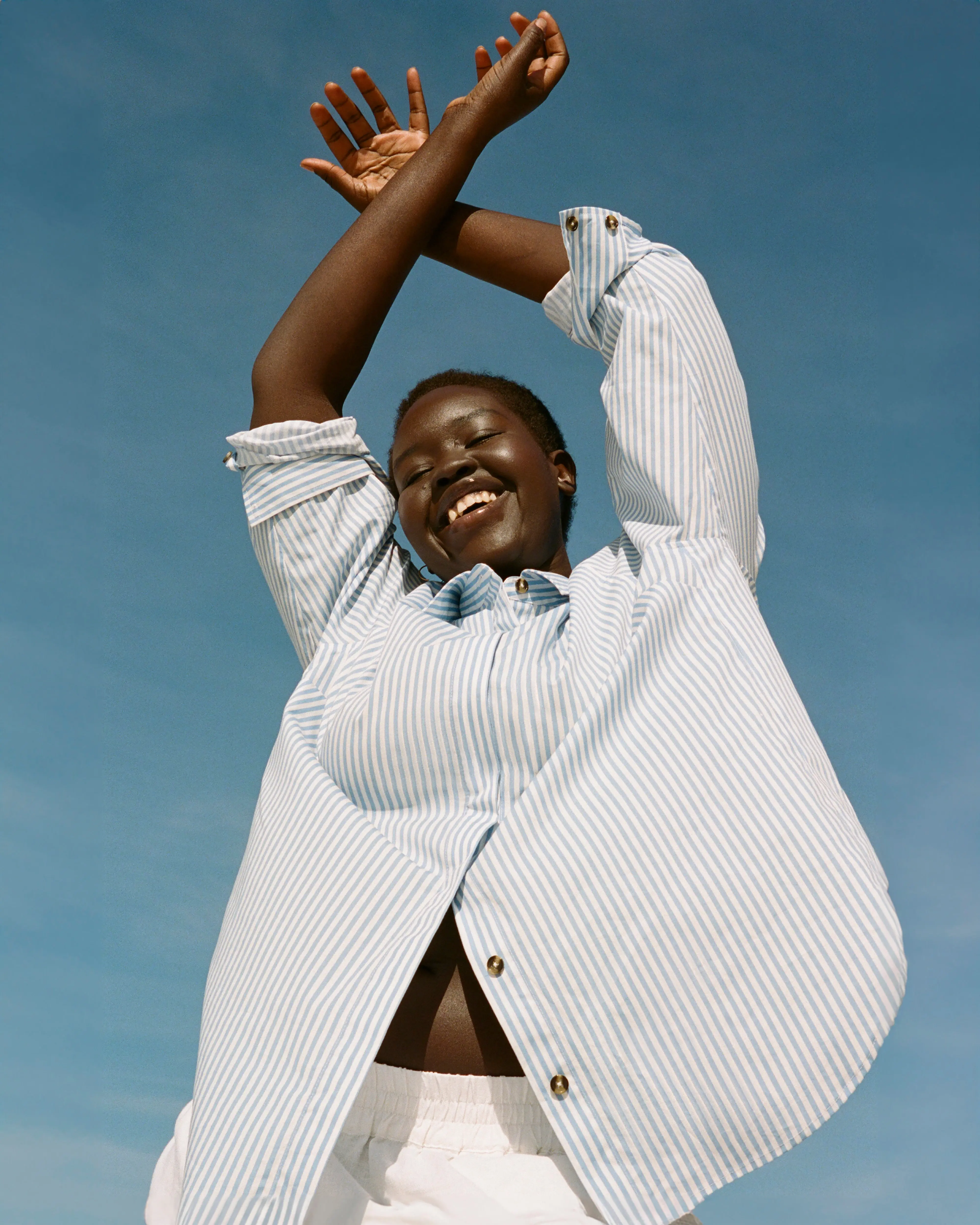 Women's Blouse, Classic Fit Striped Cotton Poplin Shirt with Long Sleeves and No-Gap Placket, Blouses, Women's Clothes, Fabric