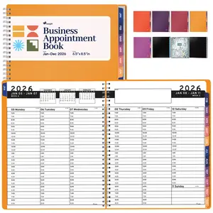 Ensight 2026 Business Appointment Book & Planner 6.5x8.5 in Large Tabbed Daily Hourly Weekly Schedule Book 30-Min Slots Jan 2026 - Dec 2026 Yellow