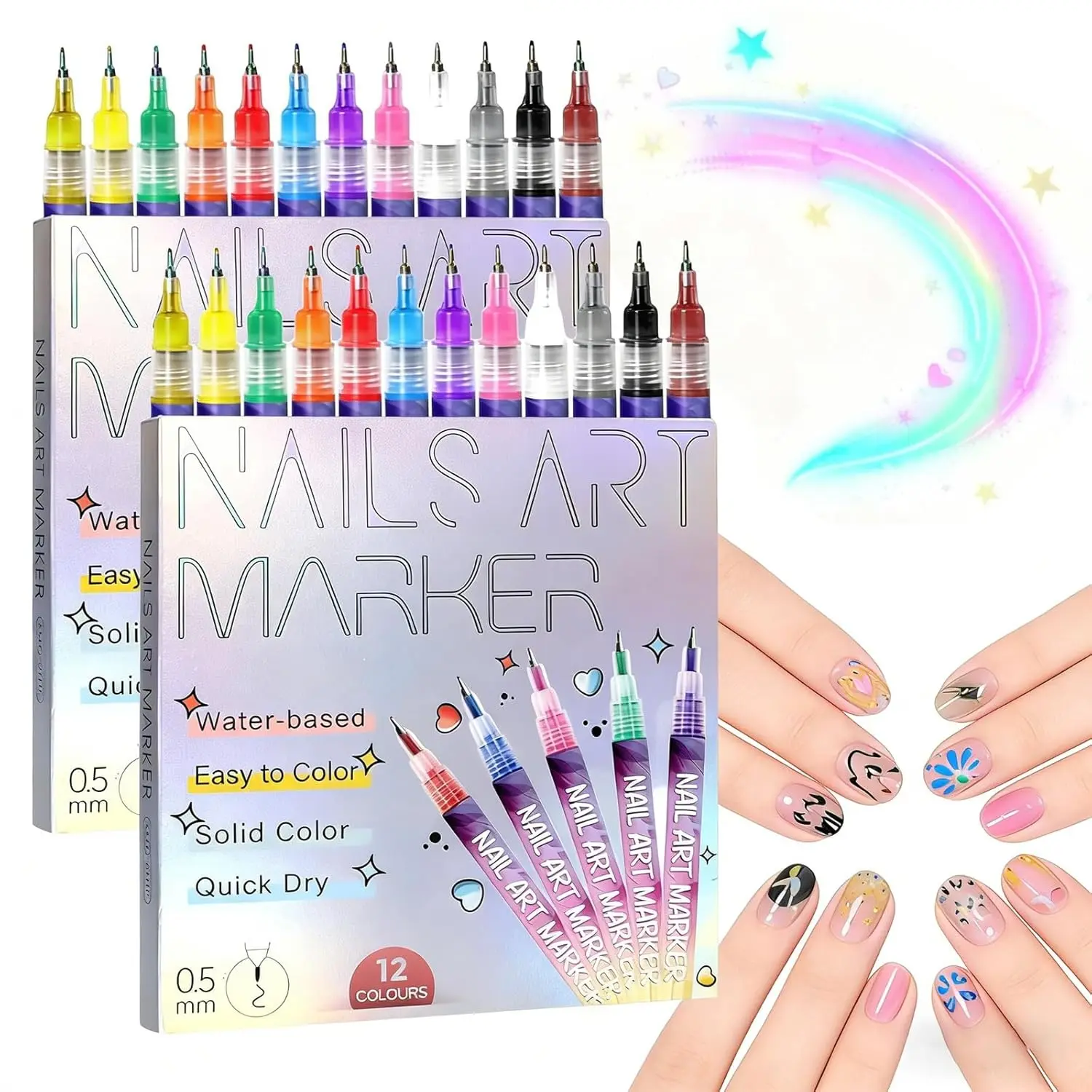 2026 New 12 Colors Nail Art Pens Set, Nail Art Markers Polish Pens for 3D Nails, Dotting Drawing Painting Liner Brush for DIY Manicure, Home and Salon Nail Art Tools for Women and Girl