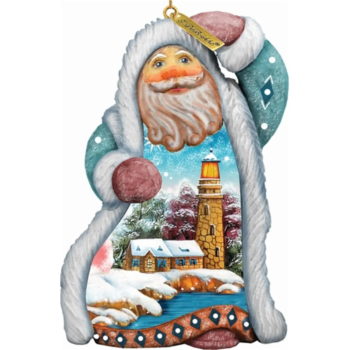 212 MAIN Hangable Lighthouse-Shape Santa-Claus Scene Christmas Ornament, Size 5", Unisex Indoor Home Festive Holiday Decoration for All Ages & Memory-Making