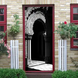 2pcs Arabian Style Vintage Carved Archway Wall Sticker Self Adhesive Removable Waterproof PVC Stereo Hollow Out Art Decal for Living Room Entrance Corridor Background Wall European Middle Eastern Archit
