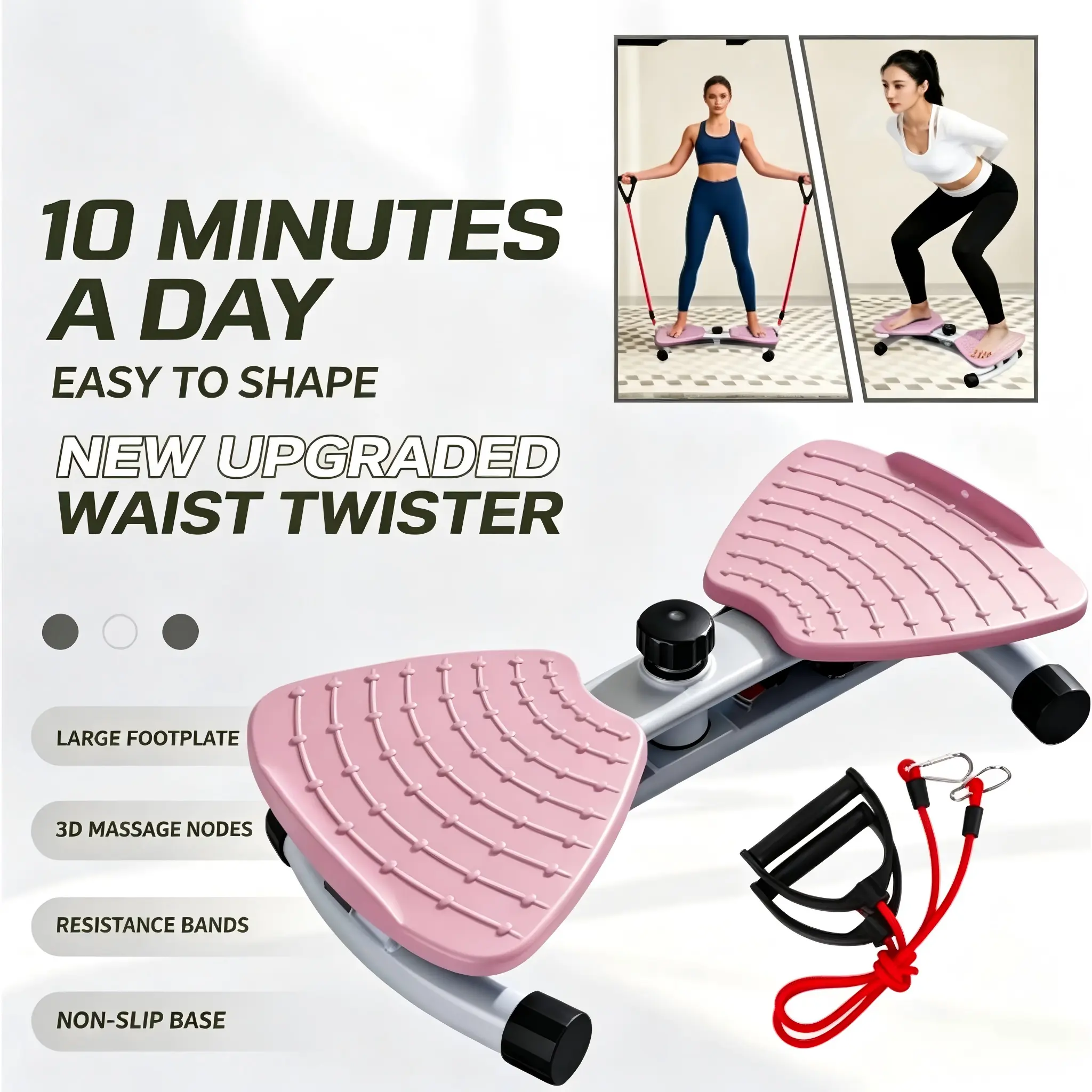 Unisex New Version Waist Twister Twist Trainer - Compact Home Training Fitness Equipment with Resistance Band Workout, Large Massage Footplates, Stable Non-Slip Base, Lightweight Portability for Daily Indoor Waist Twisting