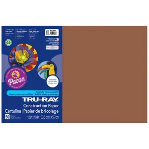 212 MAIN Tru Ray Brown Construction Paper, PAC103057-5, 12x18 in, 50 Sheets Per Pack, Pack of 5, for DIY Scrapbook Use