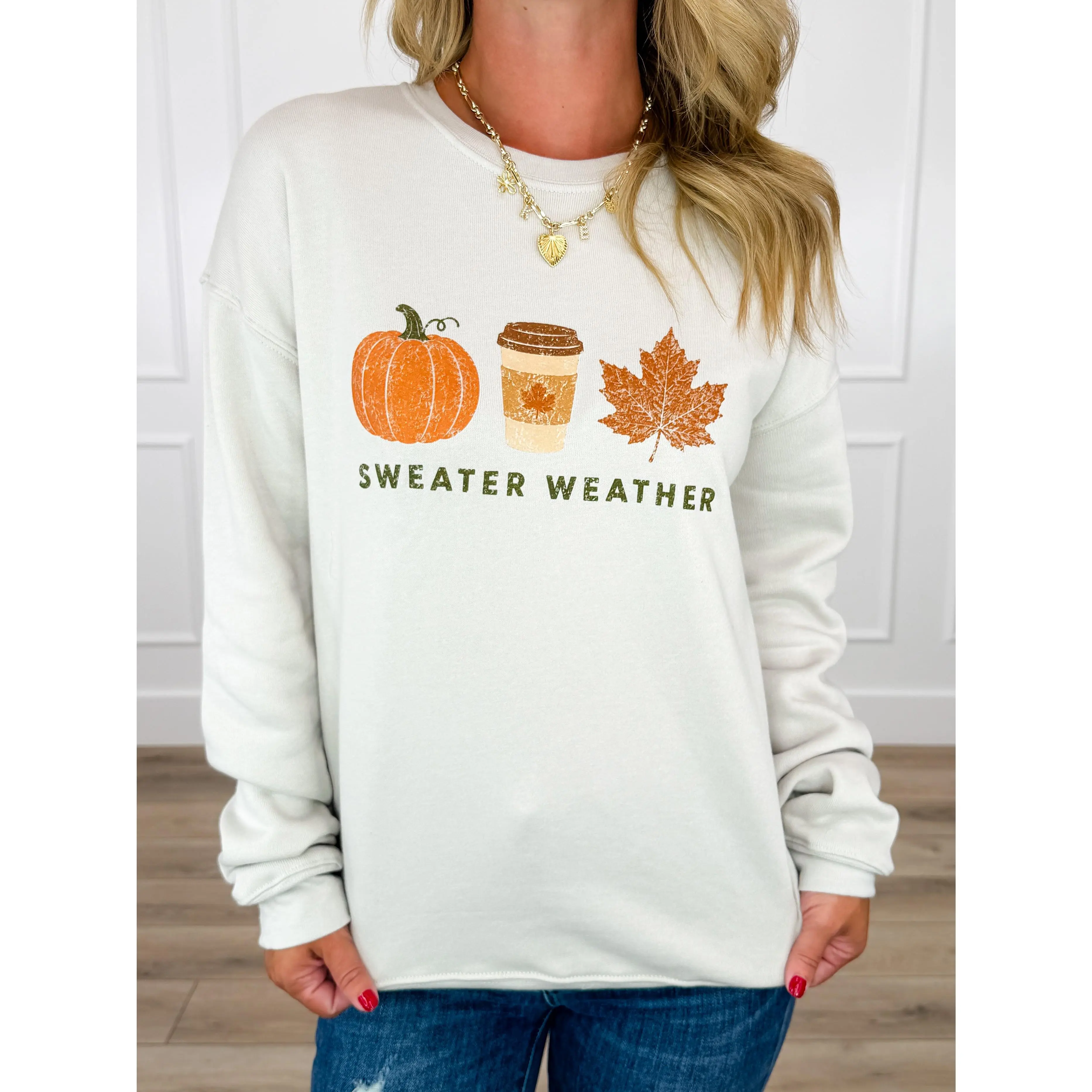 Women's Soft Long-Sleeve Cotton Blend Avery Mae Graphic Crew Neck Pullover Sweatshirt Top (Bella+Canvas) - Ideal for Sweater Weather