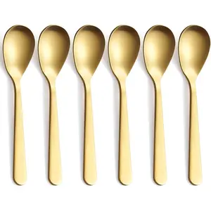 Matte Gold Demitasse Espresso Spoons, Stainless Steel Satin Finish Coffee Spoons, Mini Teaspoons, Sugar Spoons, 4.7-inch, Set of 6, 6-PIECE
