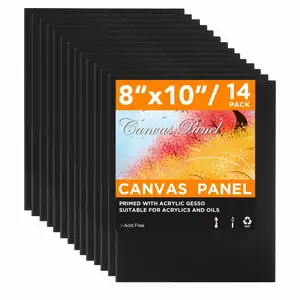Set of 14 High-Quality Textured Canvas Panels - Black, Stretched, Measuring 8X10 Inches, Heavyweight Gesso Primed Boards Suitable for Oil And Acrylic Painting, Wall Decor, And Studio Projects, Essential Art Supplies