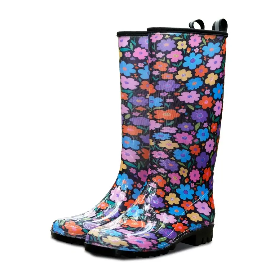 Women's Colorful Floral Print Tall Rain Boots, 100% Waterproof Non-Slip Rubber Wellies, Cute Ditsy Flower Design for Rainy Days, Gardening & Outdoor
