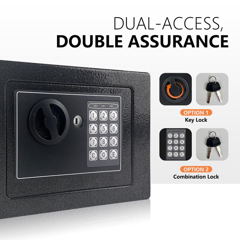 Home Money Safe Box with Sensor Light & Money Bag, Security Lock Box with Digital Keypad & Keys - Great Gift (Black/Silvery)