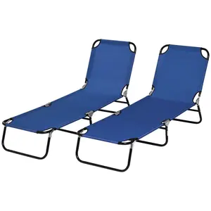 2 Piece Folding Chaise Lounge Pool Chairs, Outdoor Sun Tanning Chairs, Steel Frame for Beach, Yard, Patio, Blue