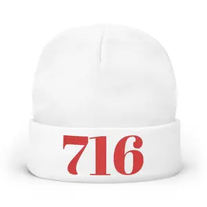 Knit Beanie, Buffalo 716 Area Code Hat, Embroidered Winter Cap, Warm Skull Cap, Cozy Headwear