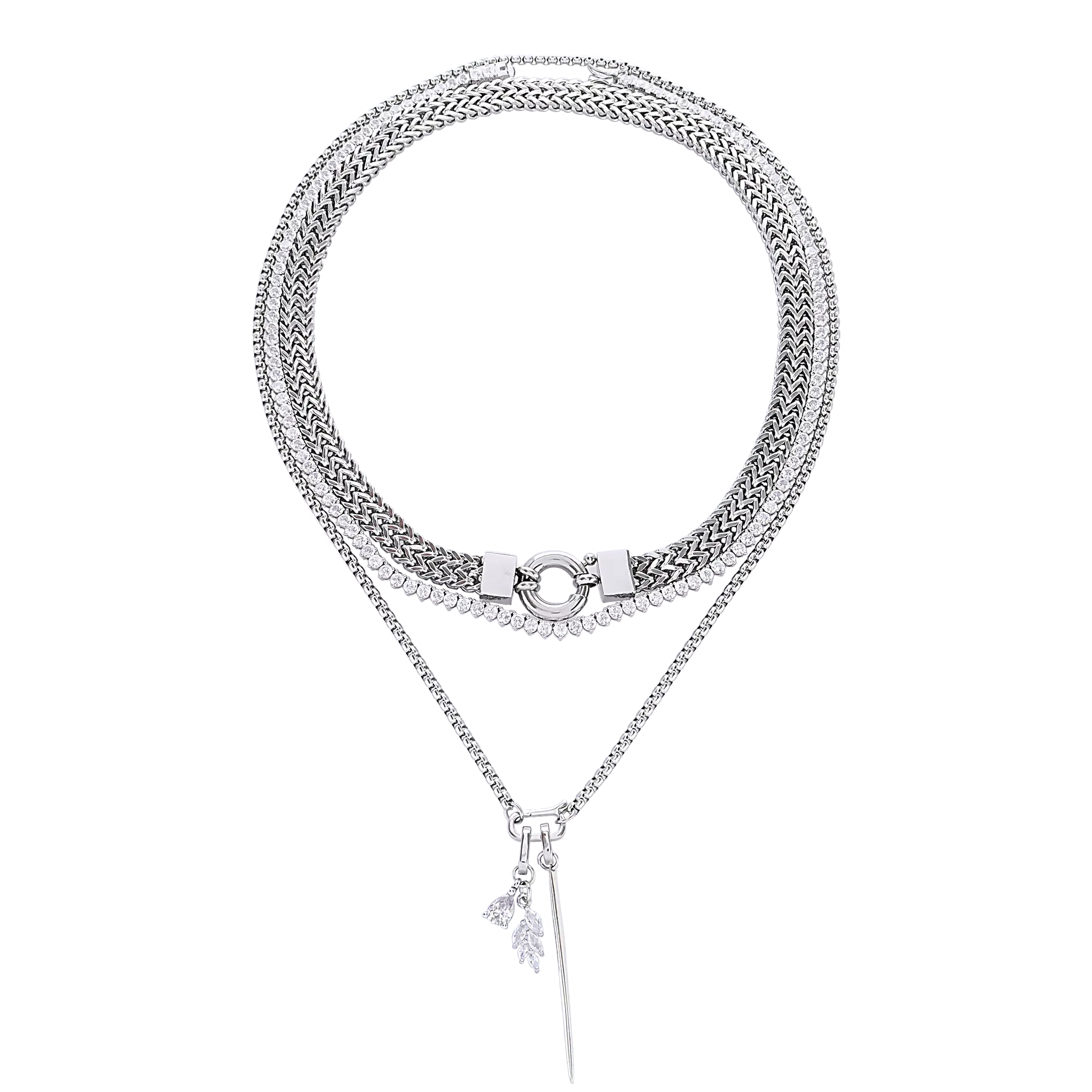 THE NEEDLE AND THE TENNIS LAYERED NECKLACE SET
