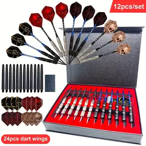 12-Piece Darts Set of Professional Metal Small Arrowheads Gift Set - Darts Tips - Aluminum shafts and PET fletching - perfect for training and tournaments! Darts Gear Dart Pins