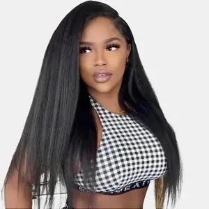 DOLLY PRETTY Glueless Wigs 5x5 Lace Front Wigs for Women 150 Density Transparent Kinky Straight Pre Plucked Pre Cut Natural Black Natural Hairline Textured Invisible Lace Frontal Wig Human Hair Lace